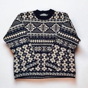 XL Vintage 100% Wool Fogcutter Nordic Fair Isle Sweater Geometric Pattern Cozy